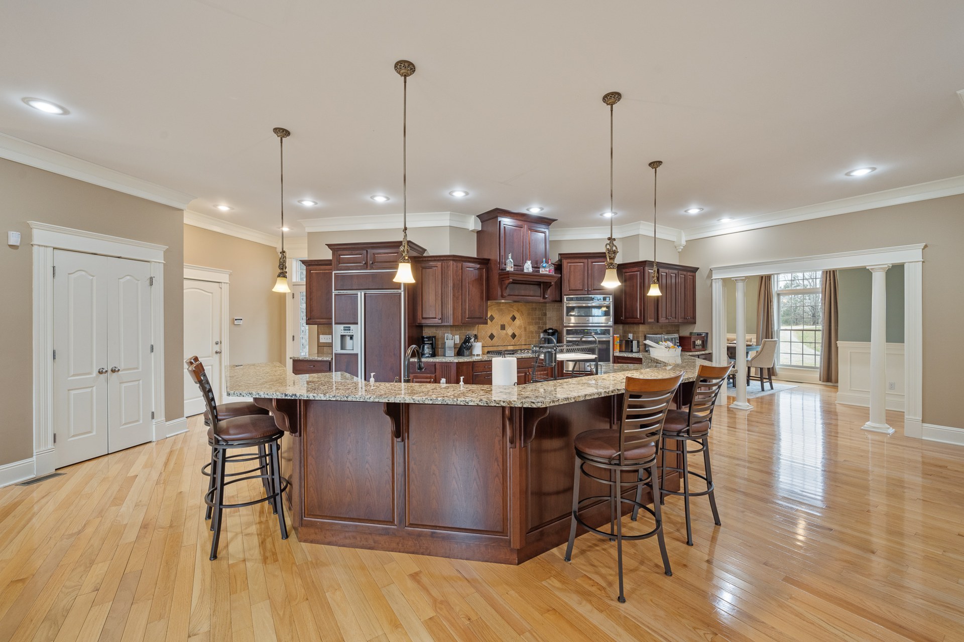 The Commonwealth's spacious kitchen and island